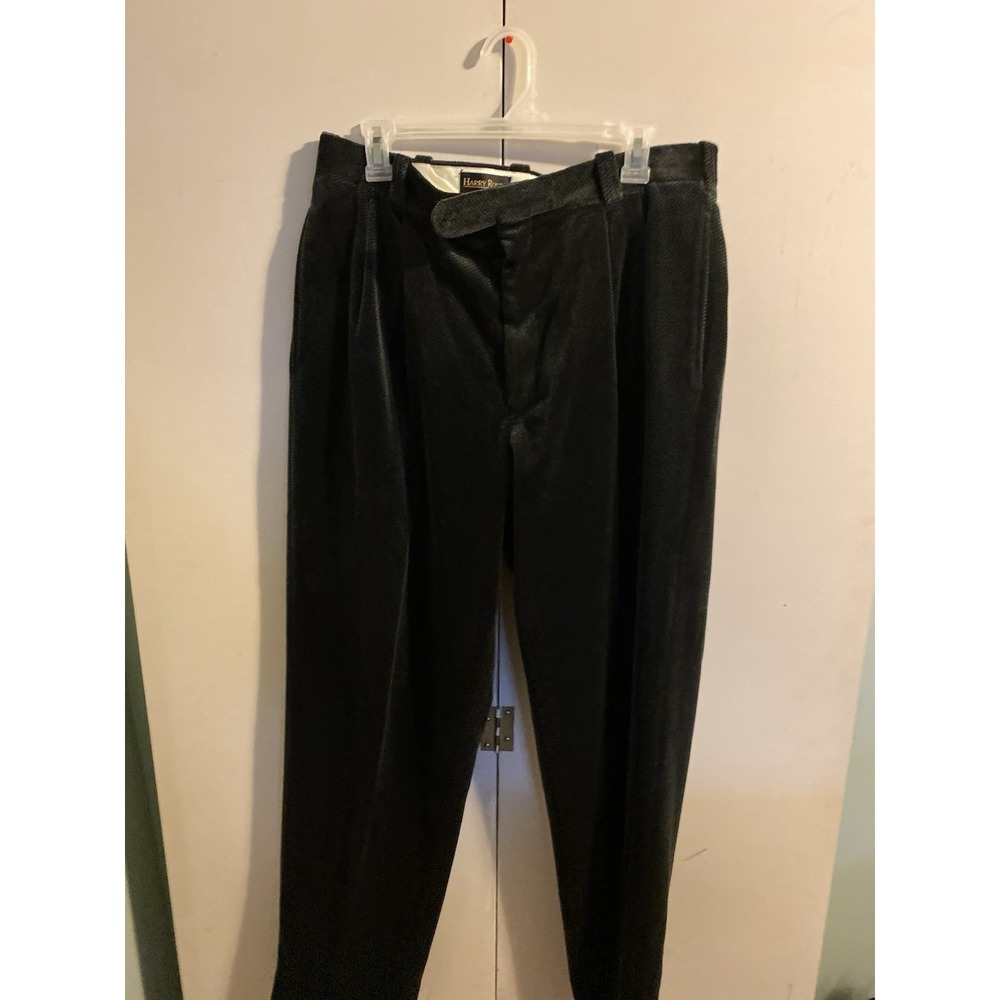 Vtg Harry Rosen Black Corduroy Pleated Pants Men's Size 38x33 Dress Trousers